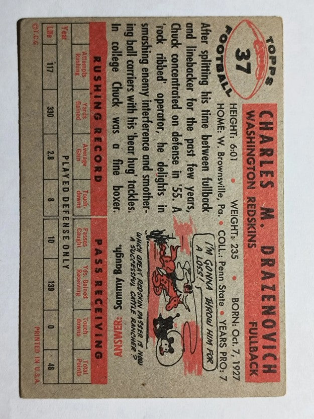 1956 Topps #37 Chuck Drazenovich SP (VGEX)