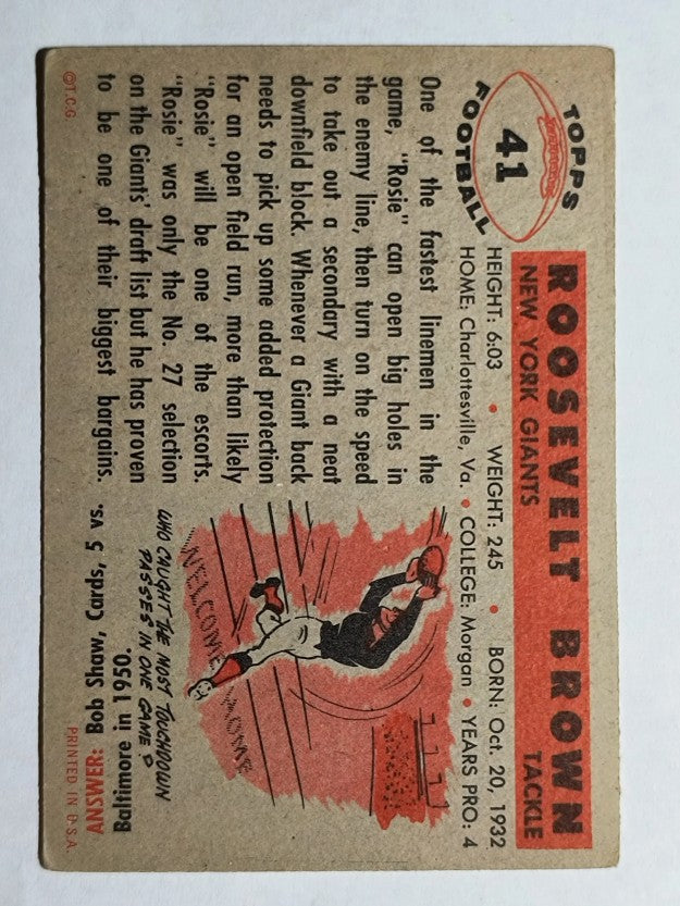 1956 Topps #41 Roosevelt Brown RC (VGEX)