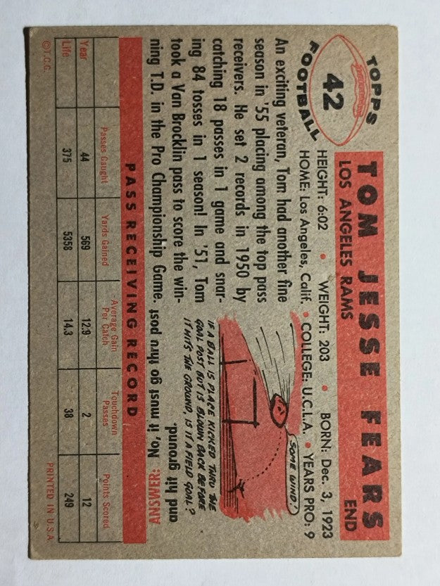 1956 Topps #42 Tom Fears (EX)
