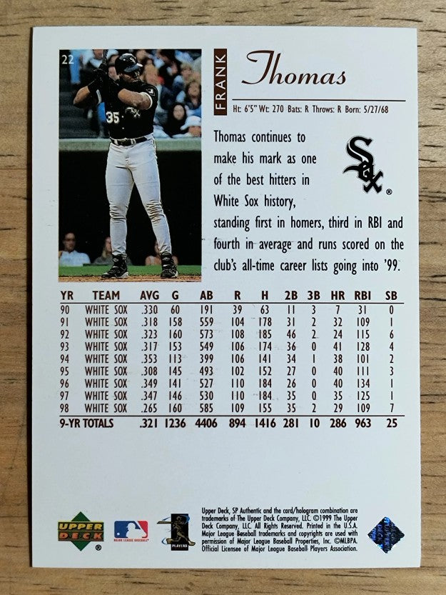 1999 SP Authentic #22 Frank Thomas