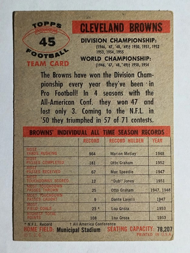 1956 Topps #45 Cleveland Browns (VGEX)