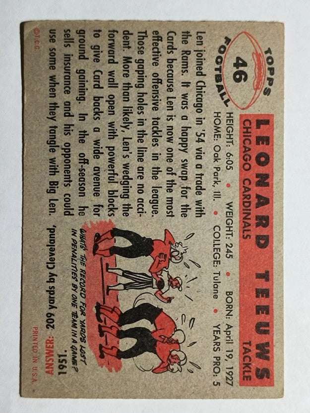 1956 Topps #46 Len Teeuws SP RC (VGEX)