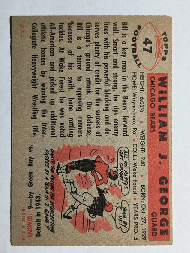 1956 Topps #47 Bill George RC (EX)