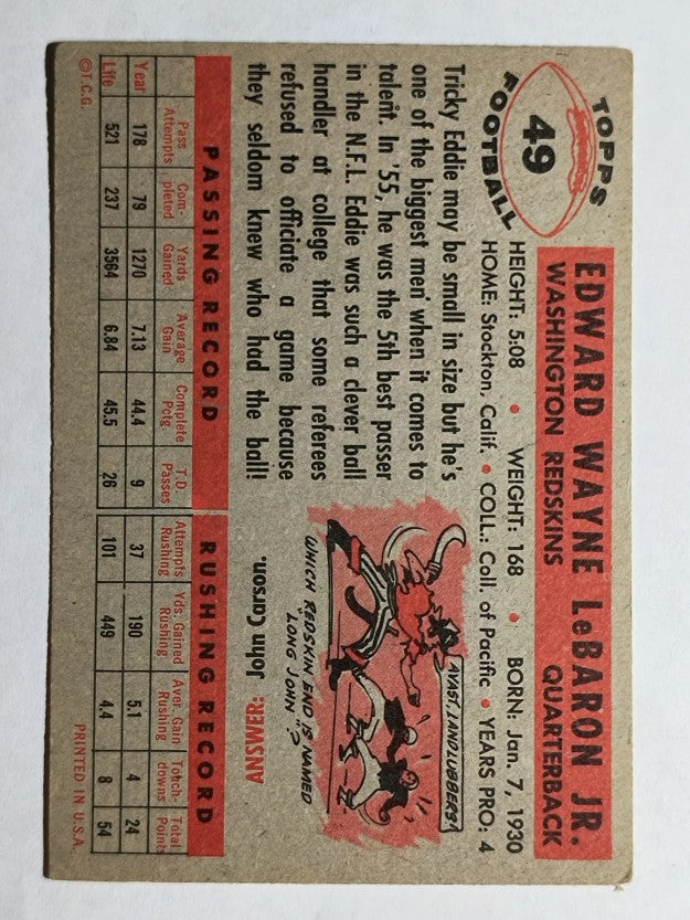 1956 Topps #49 Eddie LeBaron SP (VGEX)