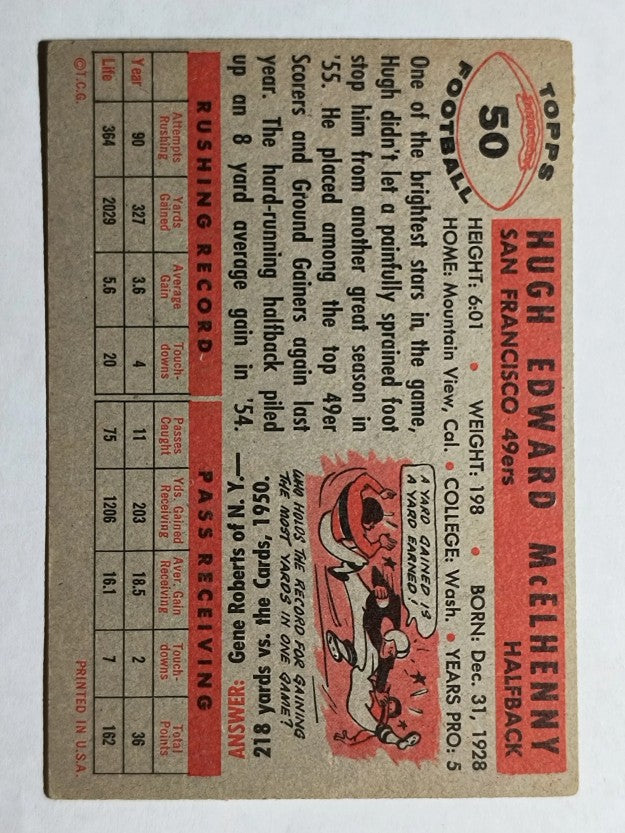 1956 Topps #50 Hugh McElhenny (VGEX)