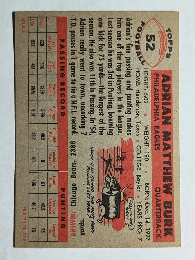 1956 Topps #52 Adrian Burk (EXMT)