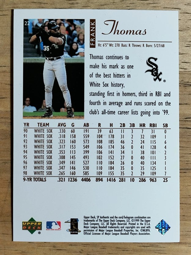 1999 SP Authentic #22 Frank Thomas