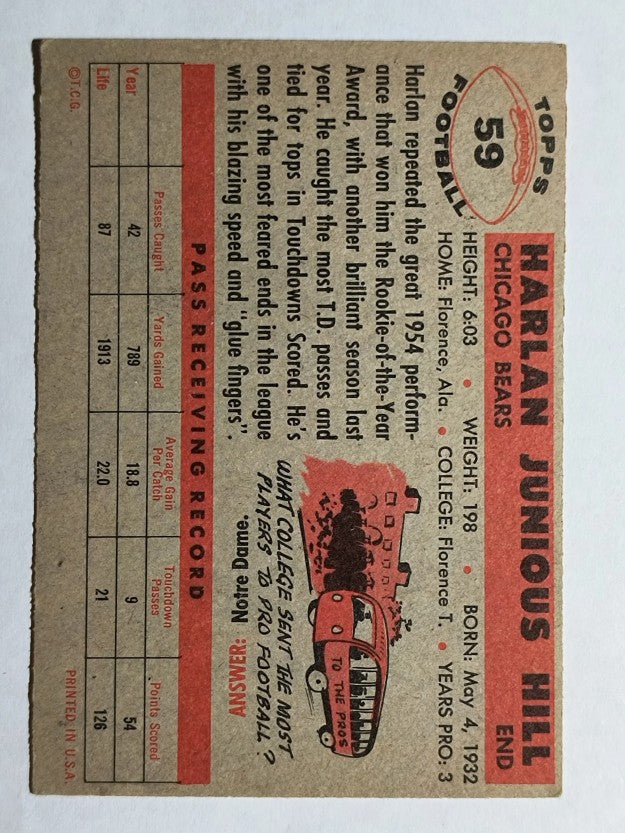 1956 Topps #59 Harlon Hill (VGEX)