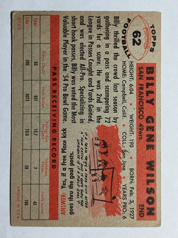1956 Topps #62 Billy Wilson (EX)