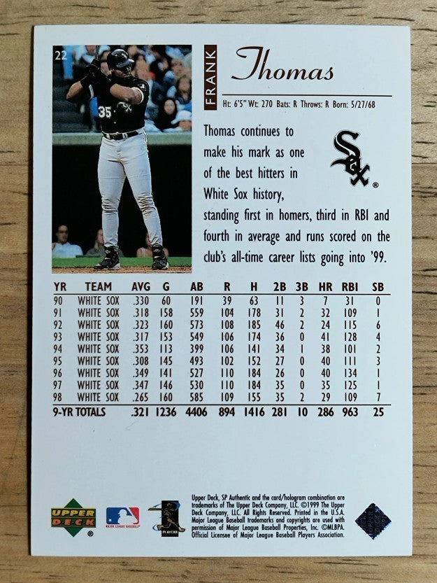 1999 SP Authentic #22 Frank Thomas