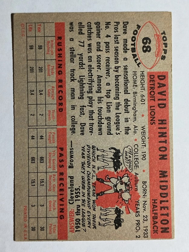 1956 Topps #68 Dave Middleton RC (EXMT)