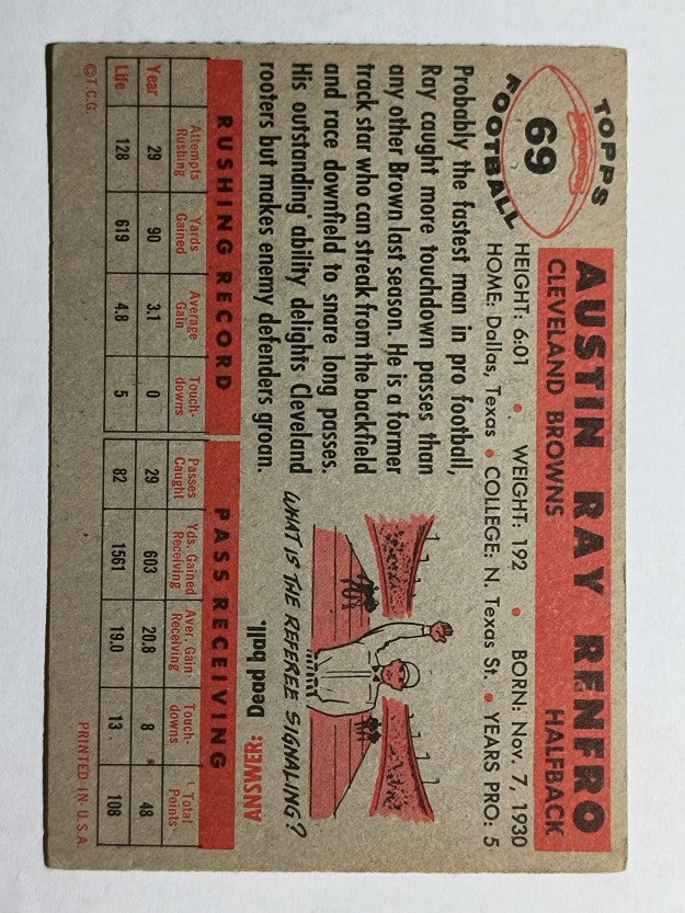 1956 Topps #69 Ray Renfro (EX)
