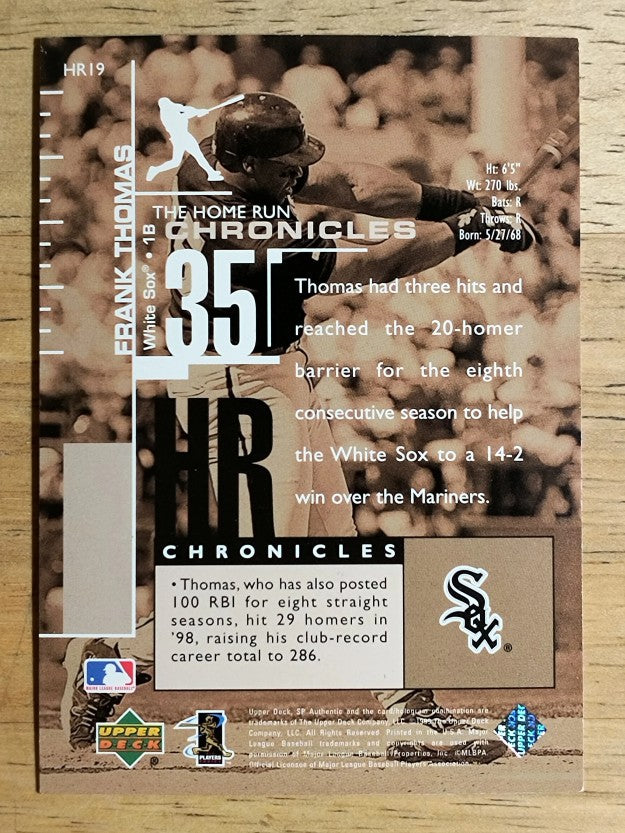 1999 SP Authentic Home Run Chronicles #HR19 Frank Thomas
