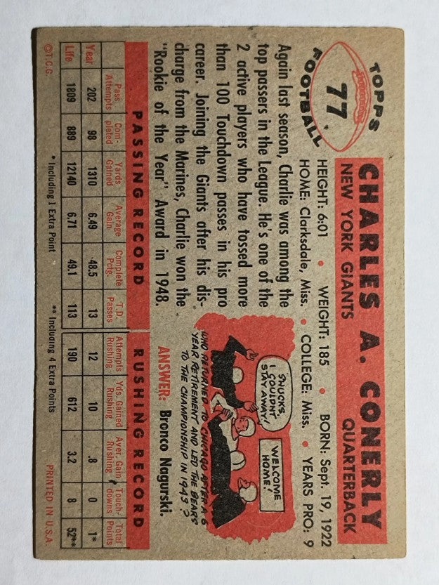 1956 Topps #77 Charley Conerly (EX)