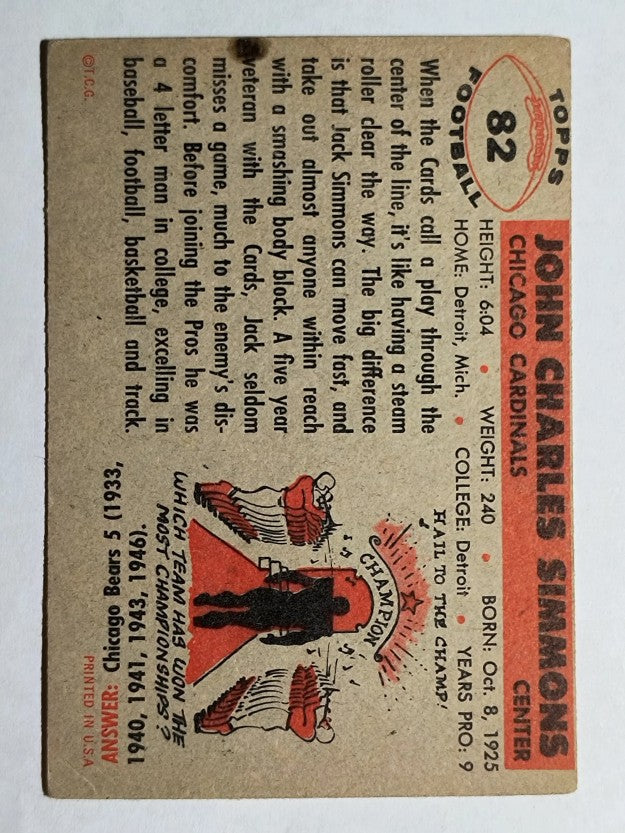 1956 Topps #82 Jack Simmons SP (VG)