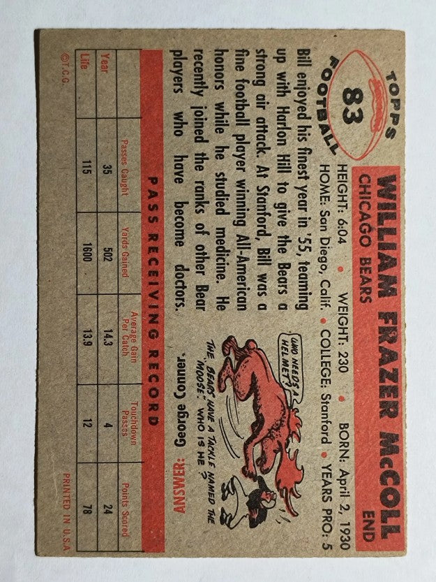 1956 Topps #83 Bill McColl (VGEX)