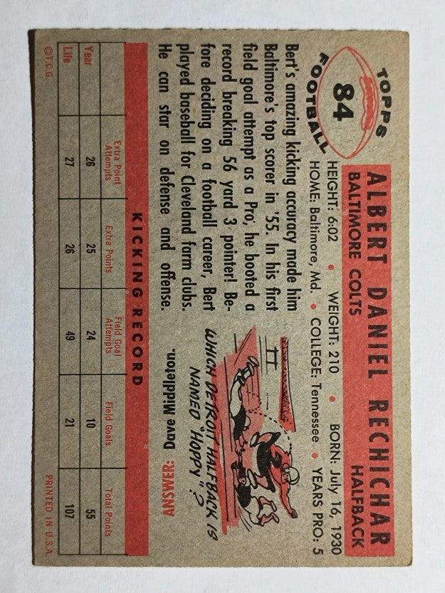 1956 Topps #84 Bert Rechichar (EX)