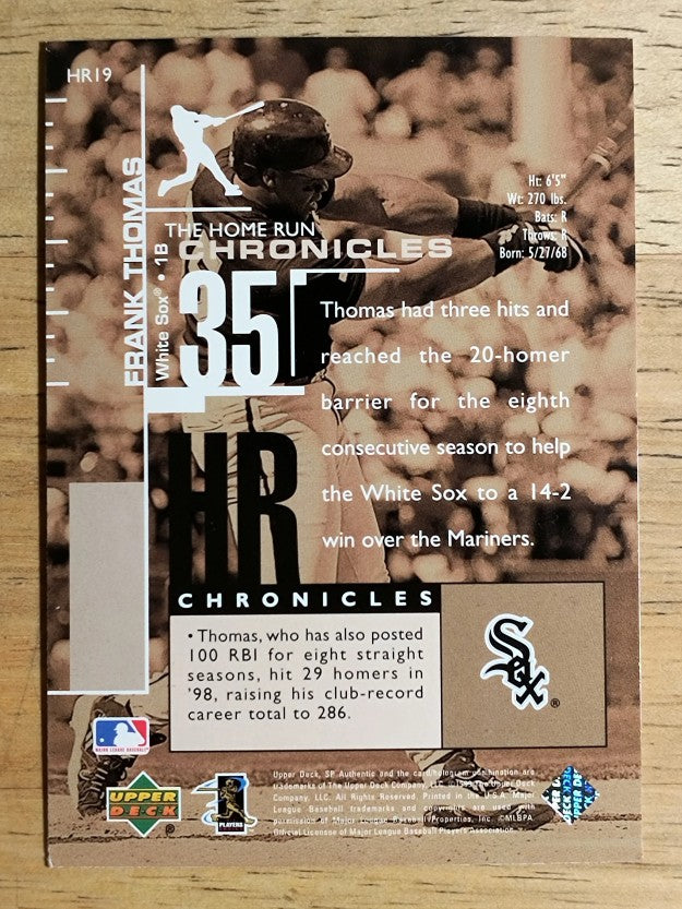 1999 SP Authentic Home Run Chronicles #HR19 Frank Thomas