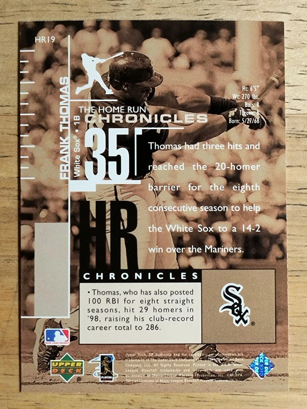 1999 SP Authentic Home Run Chronicles #HR19 Frank Thomas