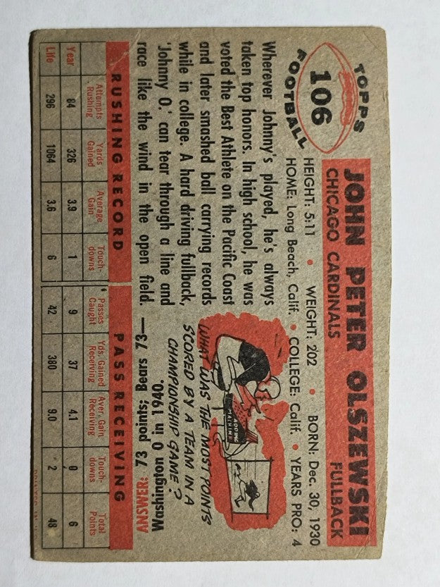 1956 Topps #106 John Olszewski SP (trimmed)