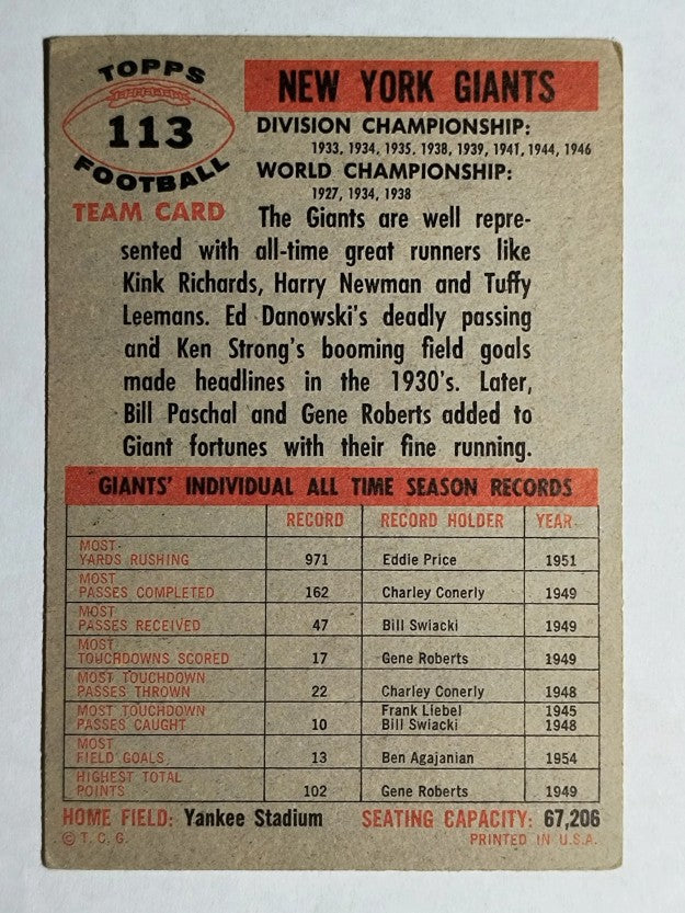 1956 Topps #113 New York Giants (VGEX)