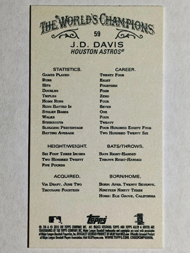 2018 Topps Allen and Ginter Mini #59 J.D. Davis