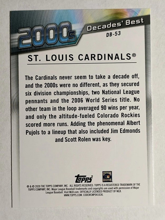 2020 Topps Update Decades' Best #DB53 St. Louis Cardinals