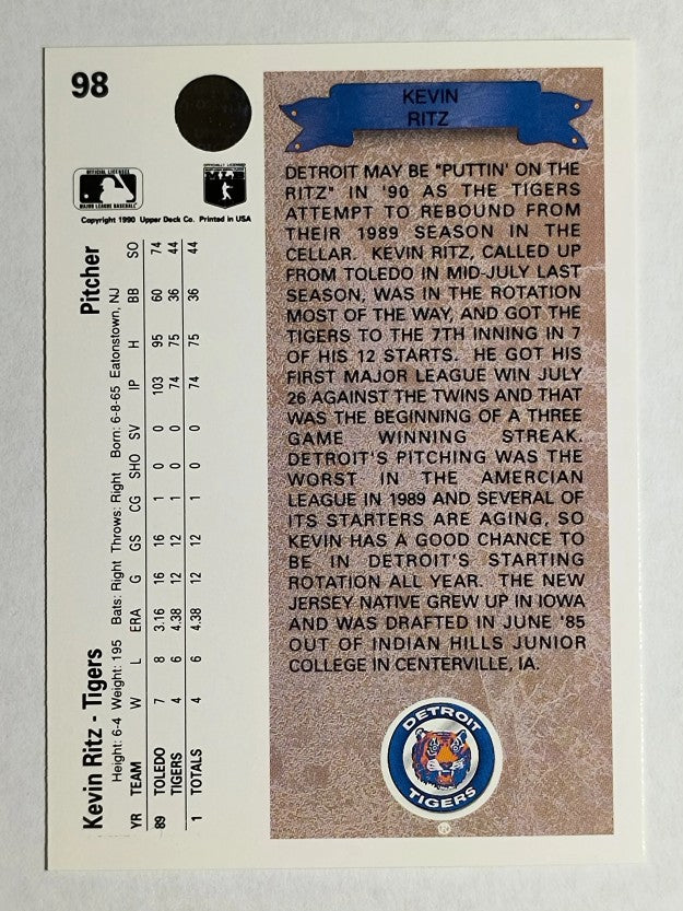 1990 Upper Deck #98 Kevin Ritz RC
