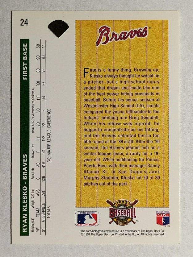 1992 Upper Deck #24 Ryan Klesko