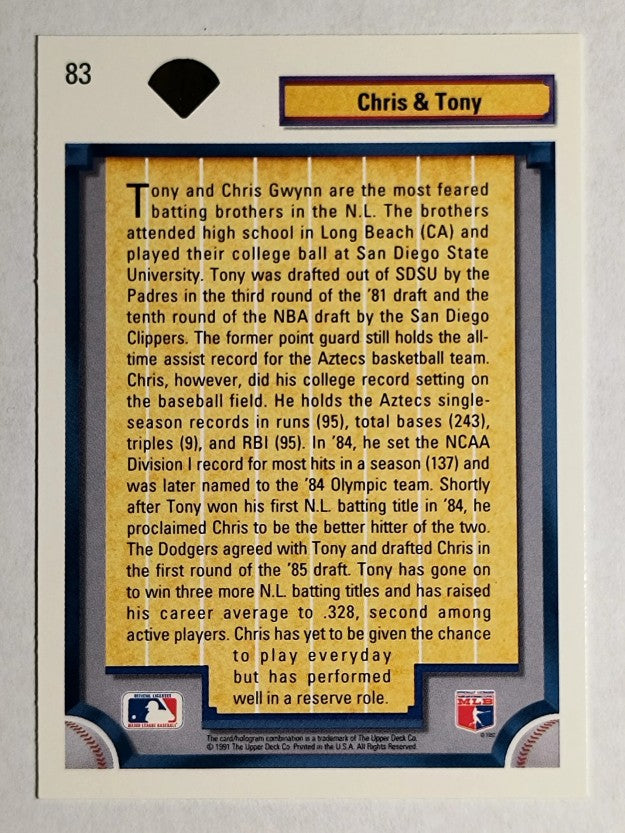 1992 Upper Deck #83 Tony/Chris Gwynn