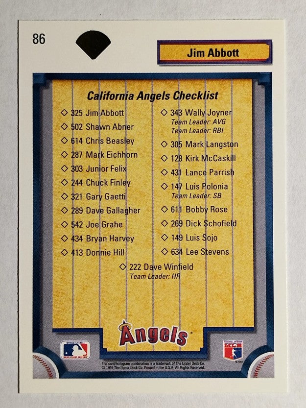 1992 Upper Deck #86 Jim Abbott TC/California Angels
