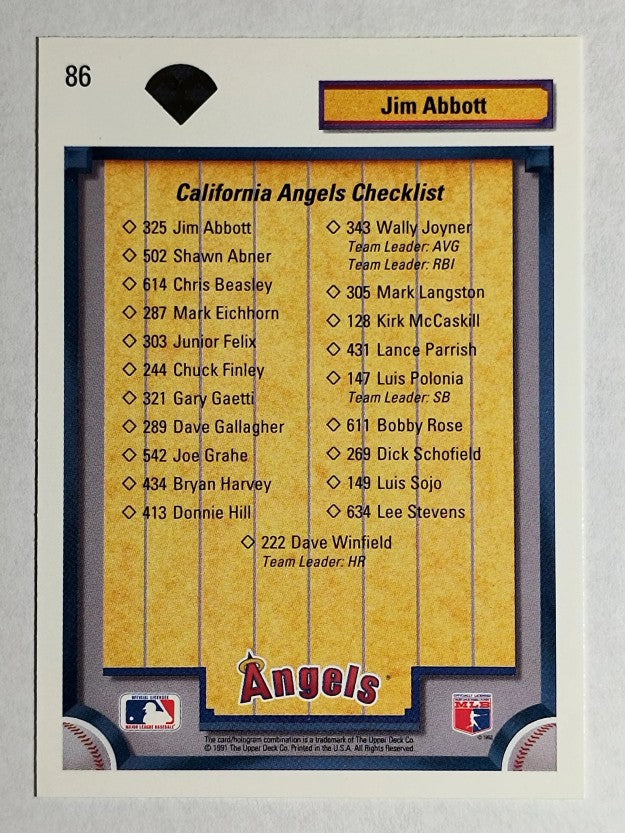 1992 Upper Deck #86 Jim Abbott TC/California Angels