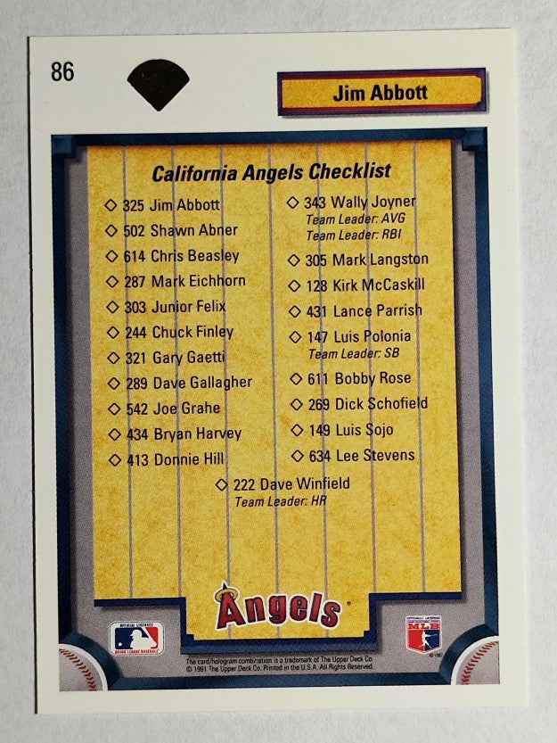 1992 Upper Deck #86 Jim Abbott TC/California Angels