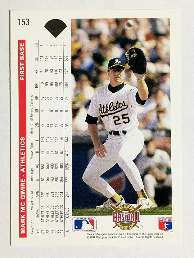 1992 Upper Deck #153 Mark McGwire