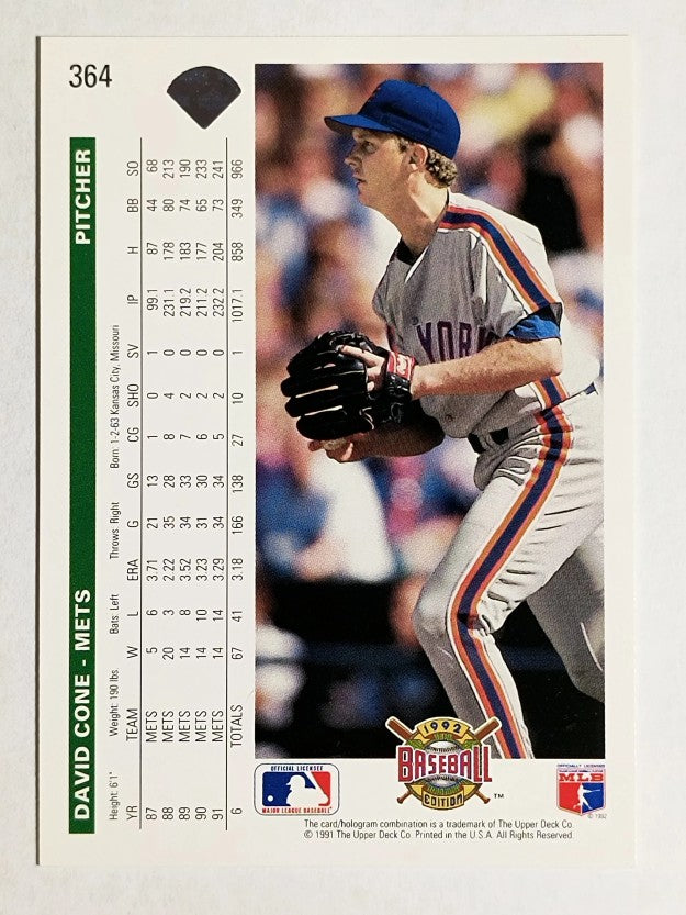 1992 Upper Deck #364 David Cone