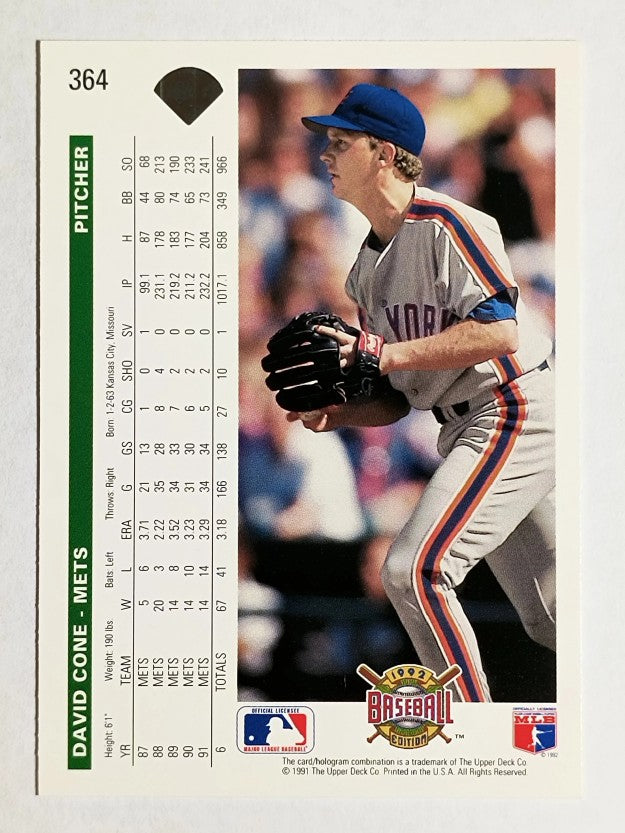 1992 Upper Deck #364 David Cone