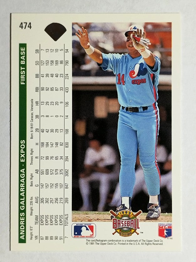1992 Upper Deck #474 Andres Galarraga