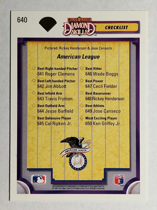 1992 Upper Deck #640 Jose Canseco/Rickey Henderson CL