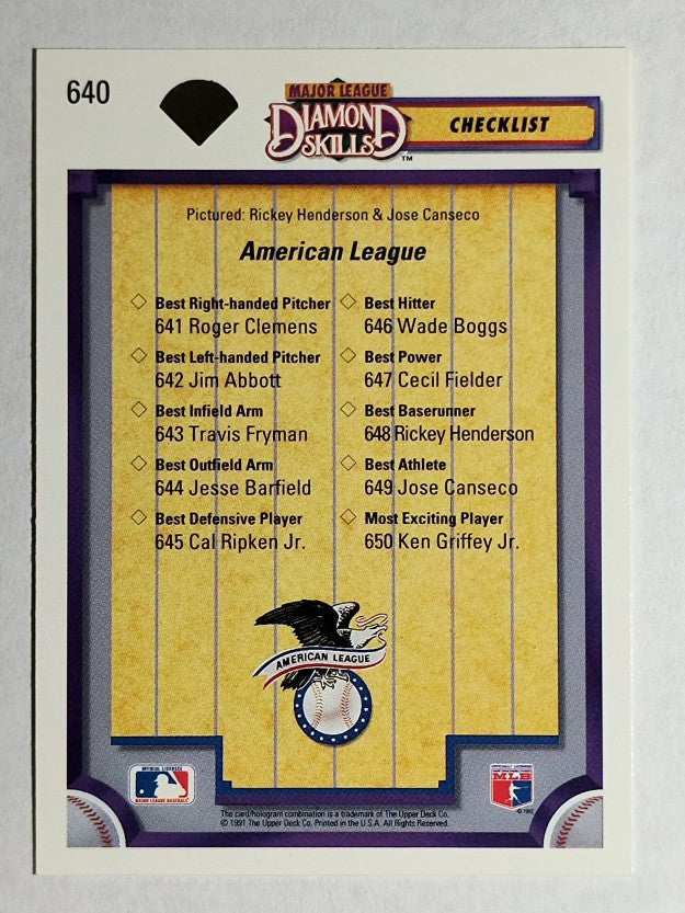 1992 Upper Deck #640 Jose Canseco/Rickey Henderson CL