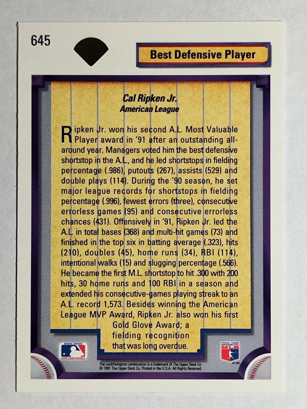 1992 Upper Deck #645 Cal Ripken DS
