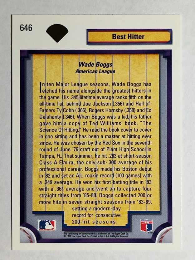 1992 Upper Deck #646 Wade Boggs DS