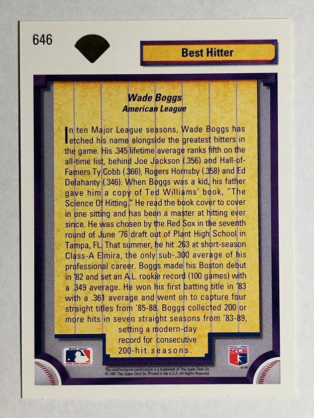 1992 Upper Deck #646 Wade Boggs DS