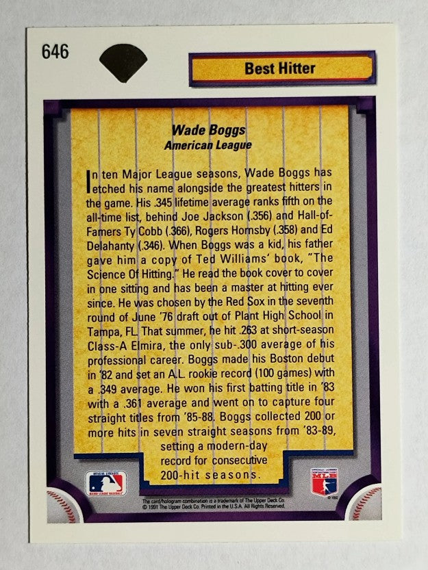 1992 Upper Deck #646 Wade Boggs DS