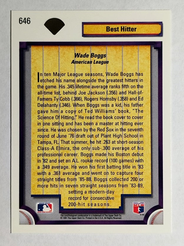 1992 Upper Deck #646 Wade Boggs DS