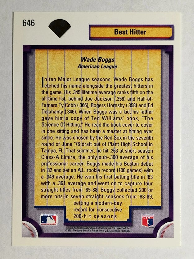 1992 Upper Deck #646 Wade Boggs DS