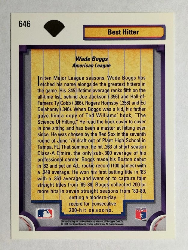 1992 Upper Deck #646 Wade Boggs DS