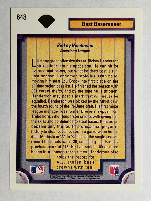 1992 Upper Deck #648 Rickey Henderson DS