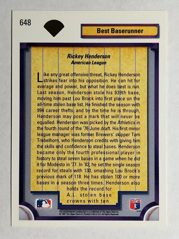 1992 Upper Deck #648 Rickey Henderson DS