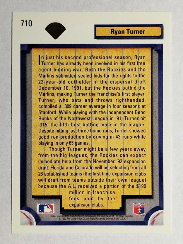 1992 Upper Deck #710 Ryan Turner RC