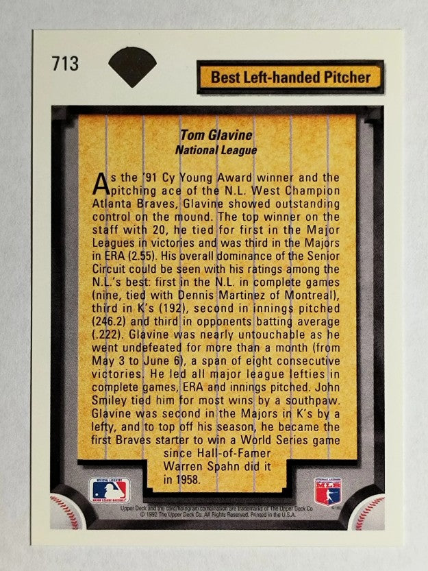 1992 Upper Deck #713 Tom Glavine DS